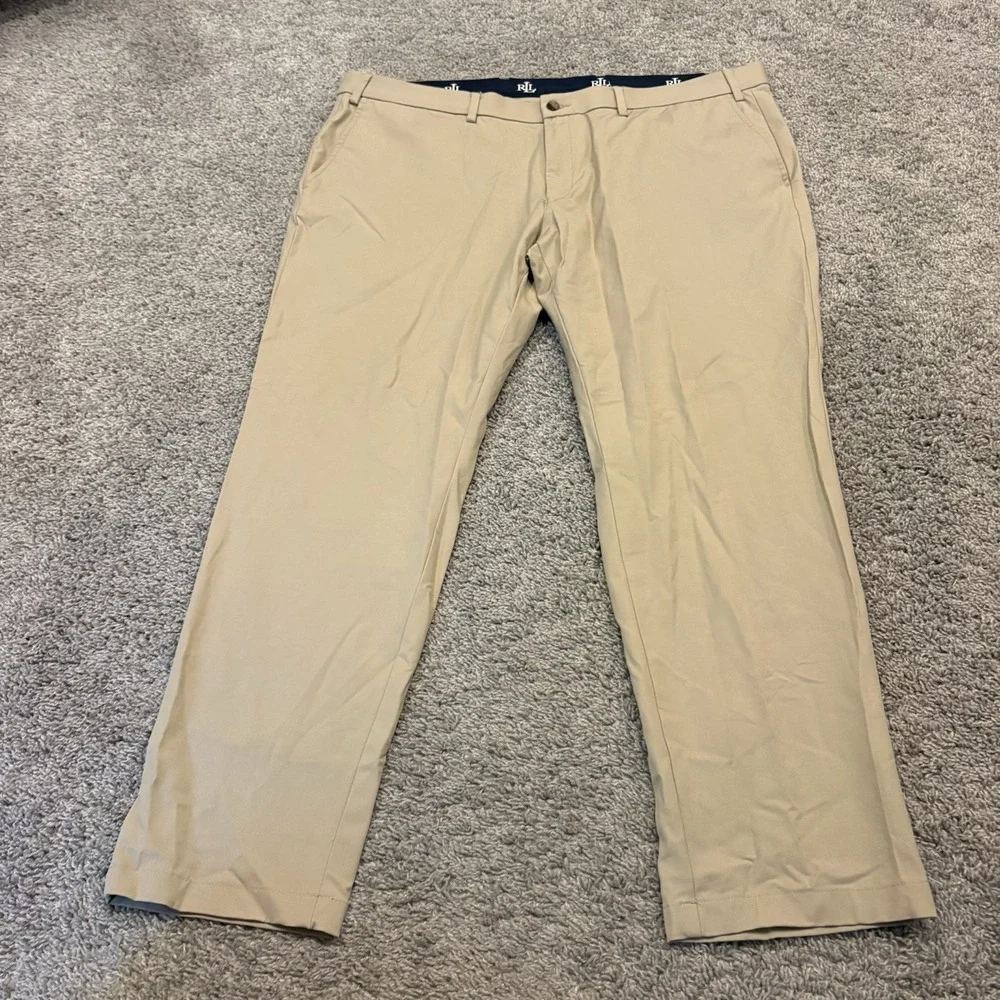 Lauren Ralph Lauren Pants Mens 42x30 Beige Microfiber Chino Golf Performance